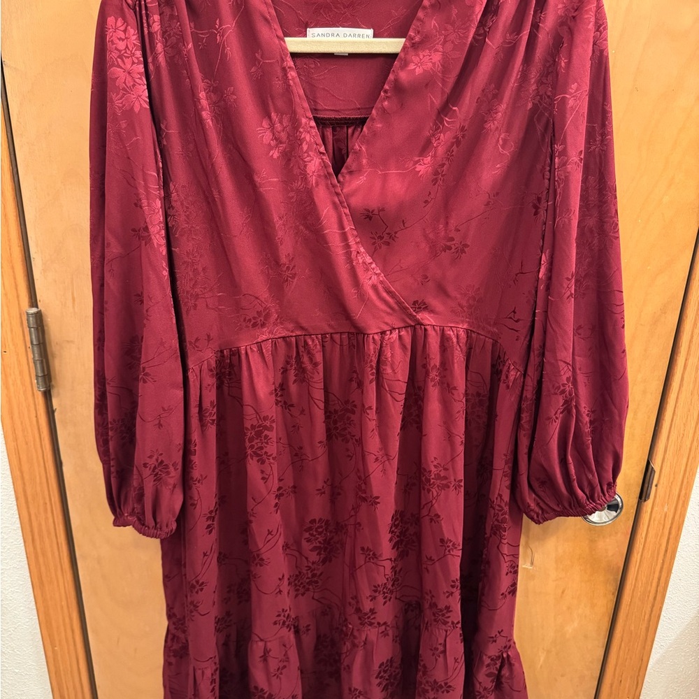 Sandra Darren Wine Red Floral Dress